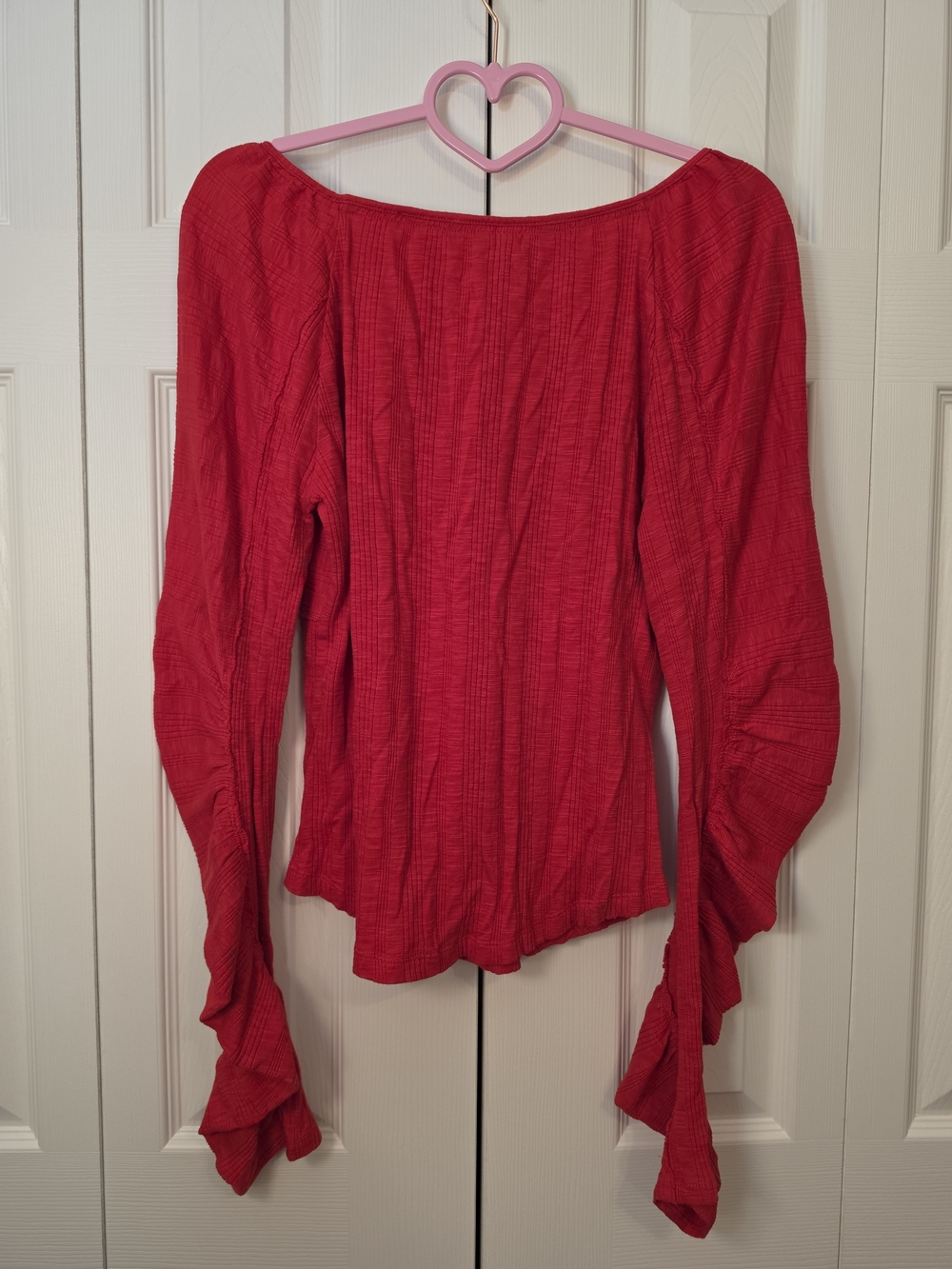 Pilcro Anthropologie Red Textured Ribbed Sweetheart V-Neck Top Large LNWT - Picture 4 of 5
